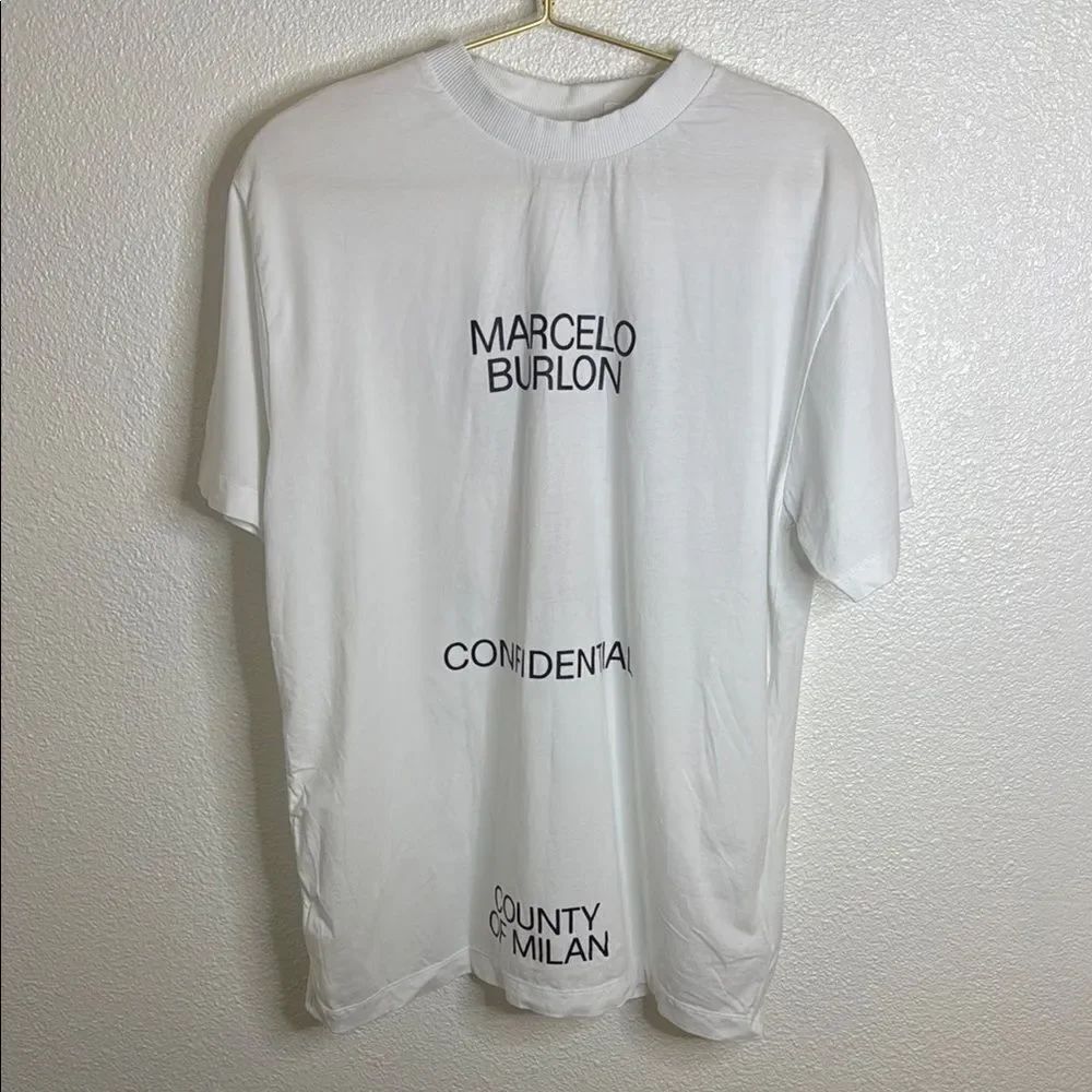 NEW- Marcelo Burlon- Mens White Short Sleeve Tee- Size Medium